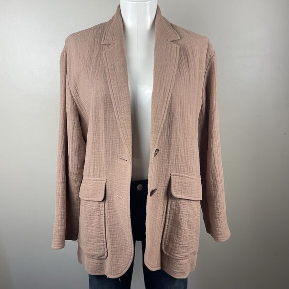 Madewell Size Small Boho Boxy Cotton-Linen Relaxed Larsen Blazer in Faded Earth - Picture 2 of 10